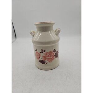 Vintage ceramic milk can.  Yellow‎ with single rose and brown leaves 7" Cottage
